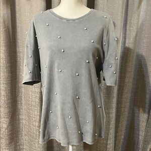 Gray Pearl Embellished Women's Top